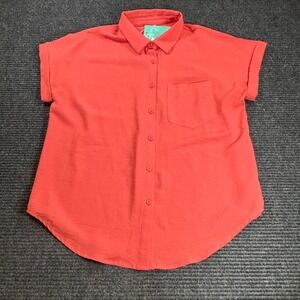 Mintreus Womens Coral Orange Short Sleeve Button Down Shirt Pocket Top Size‎ M